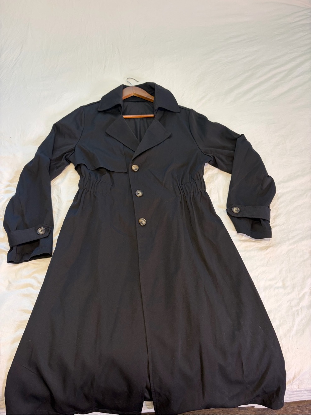Women's Black Trench Coat with Cinched Waist